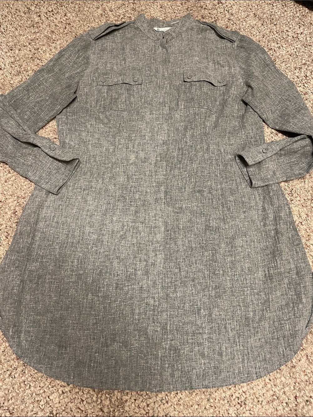Tilly endurable linen long sleeve scalloped hem with slit sides dress